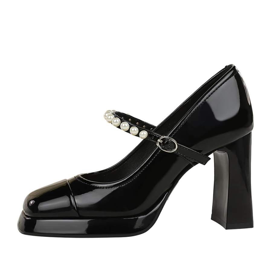 QITUMAUL Patent Leather Chunky Heel Mary Jane Shoes Women's