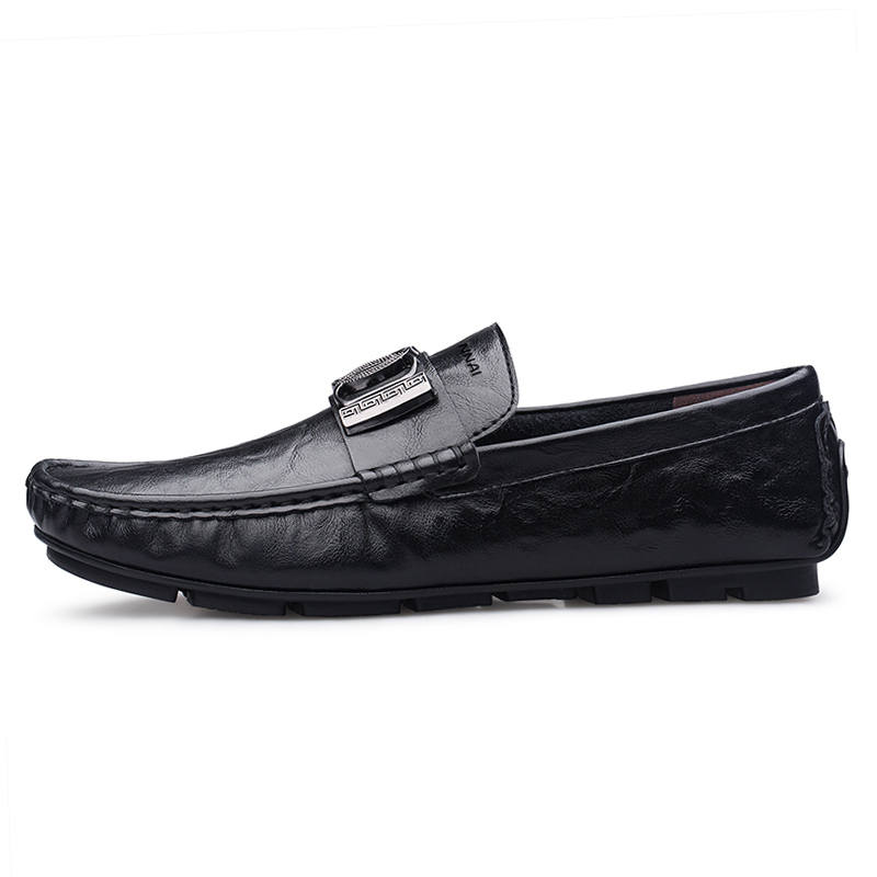 WENNAI Top Grain Cow Leather Casual Shoes Men's Black