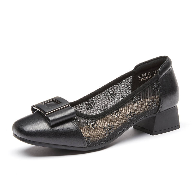 XINNUO Cow Leather Chunky Heel High Heels Women's