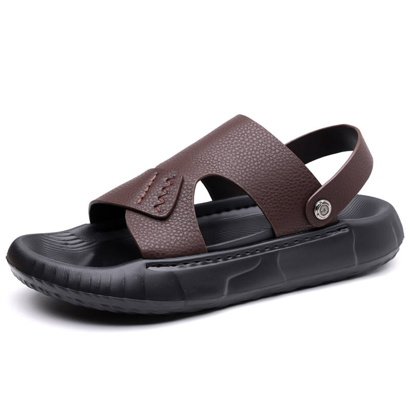 YINGLUNQISHI Cow Leather Beach Sandals Men's Brown