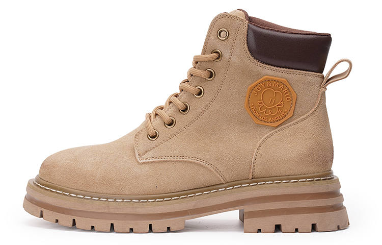 Joy&Mario Cow Leather Short Combat Boots 4cm Women's Apricot