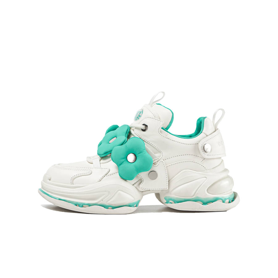 OOPPSS C Cow Leather Low top Chunky Sneakers 6cm Women's Turquoise