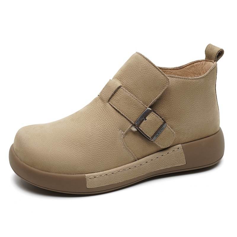AOKANG Cow Leather Ankle Boots Women's Apricot