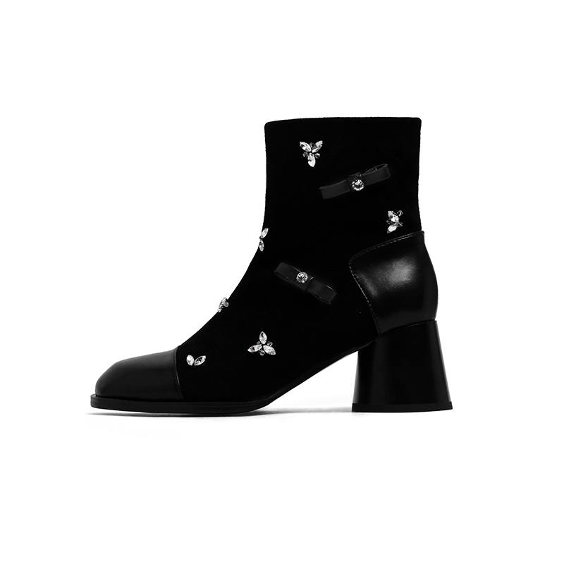 CAMEIDO Cow Split Leather Ankle Boots 6CM Women's Black