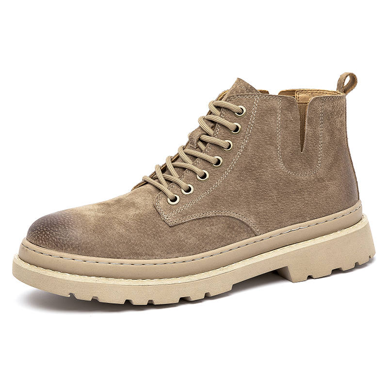 MINGYITU Cow Suede Fleece Lined, British Retro, Comfortable And Versatile Short Chelsea Boots Unisex Sand