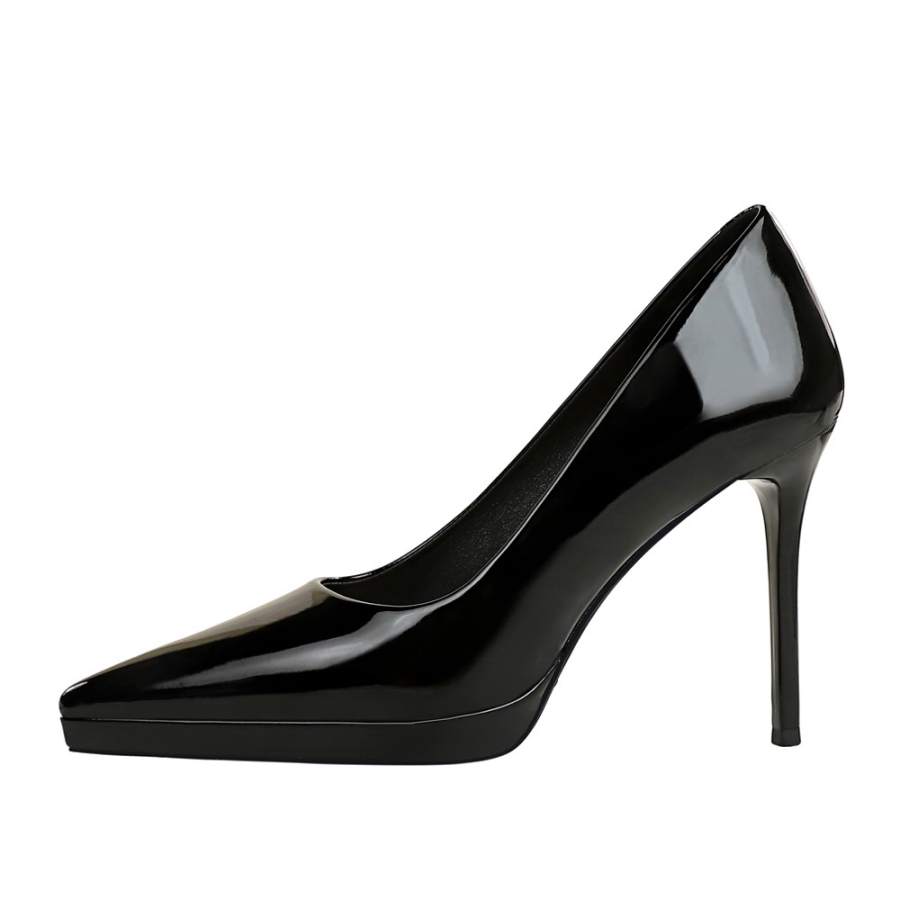 QITUMAUL Patent Leather Slim Heel High Heels 10.5cm Women's