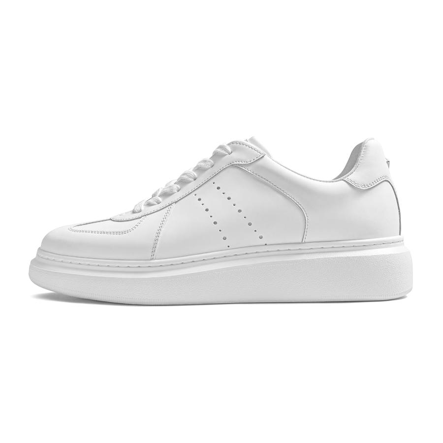 THOM WILLS Trendy Versatile Casual Fashion Calfskin White Sneakers Skateboard Shoes Unisex White