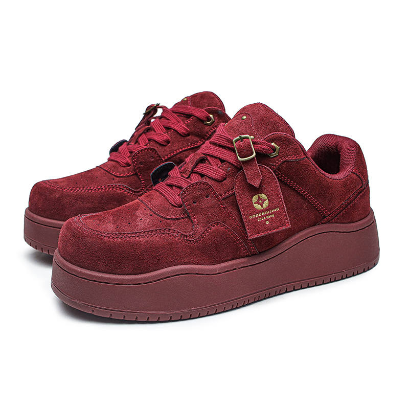 Xiwencha Cow Split Leather Height Increasing Height Increasing Low top Skateboard Shoes Unisex Brown