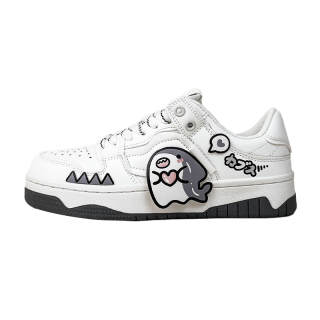 A&M Microfiber Leather Abrasion Resistant Breathable Low top Skateboard Shoes Unisex White