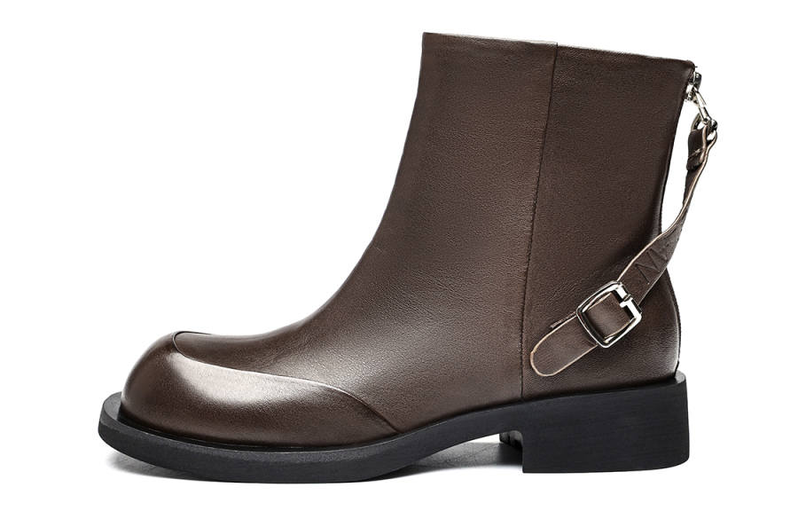 EBLAN Top Grain Cow Leather Fleece Lined Platform Fashion Zippers Ankle Boots Women's Brown