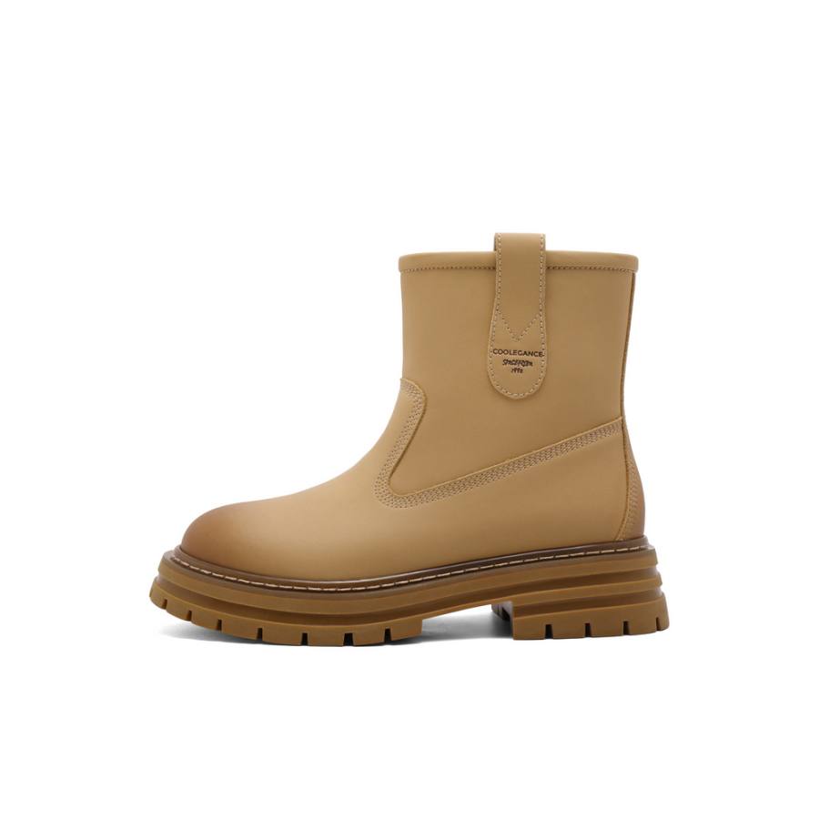 BELLE Synthetic Leather Ankle Boots 4cm Women's Yellow, Camel