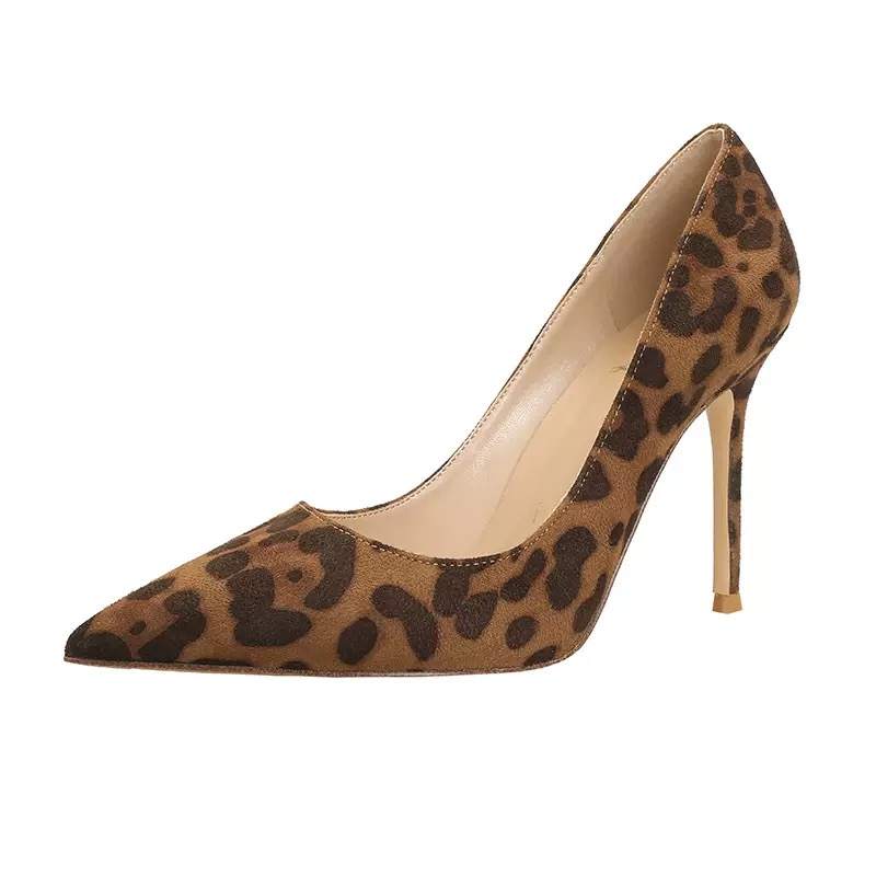 RoseDoris Suede Slim Heel High Heels Women's Leopard Print