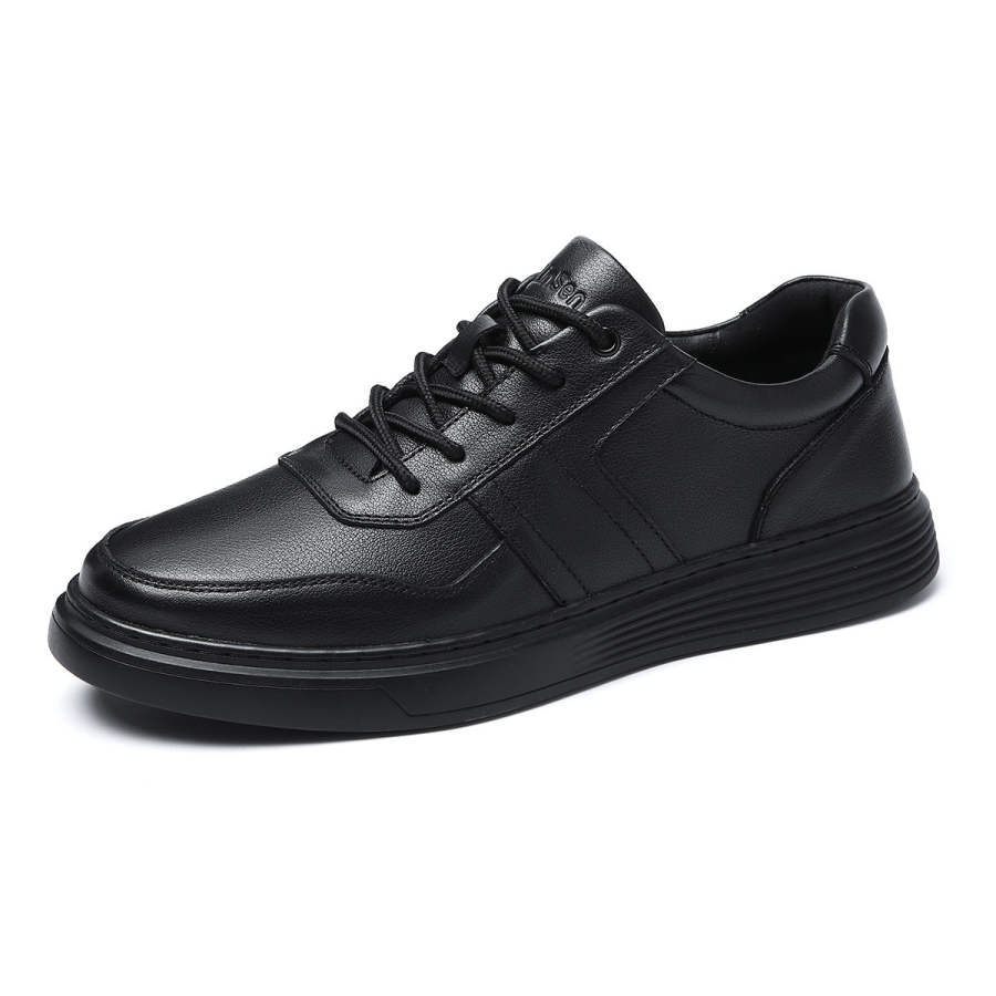 Mulinsen Top Grain Cow Leather Abrasion Resistant Lightweight Low top Skateboard Shoes Men's Black