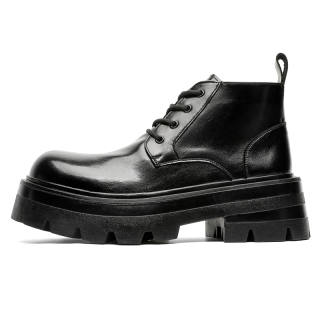 V05 Chelsea Boots British Style Black Combat Boots Couple Shoes Trendy Platform Height Increasing Biker Work Boots