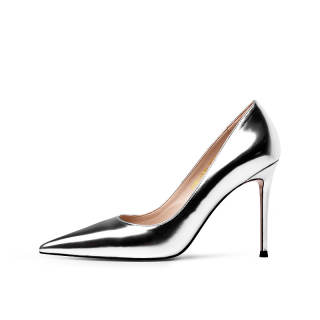 JOOC Cow Leather Slim Heel High Heels 9.5cm Women's Silver