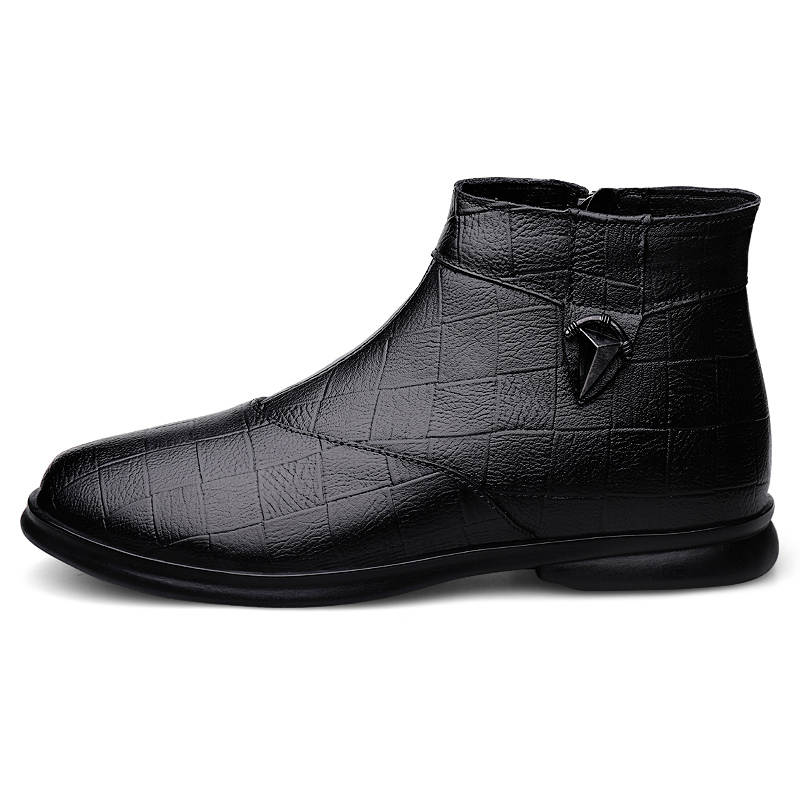 YINGLUNQISHI Top Grain Cow Leather Ankle Boots Men's Black