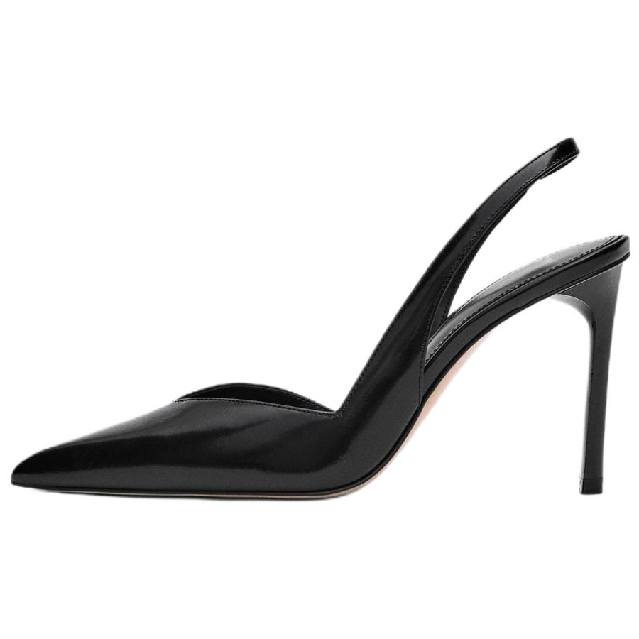 MANGO Party Cow Leather Slim Heel High Heels 10.4cm Women's Black