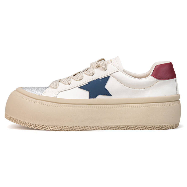 Joy&Mario Fabric Height Increasing Low top Skateboard Shoes Women's Beige