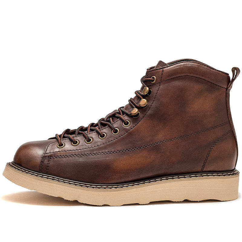 MATA MATA Top Grain Cow Leather Combat Boots 4cm Men's Brown