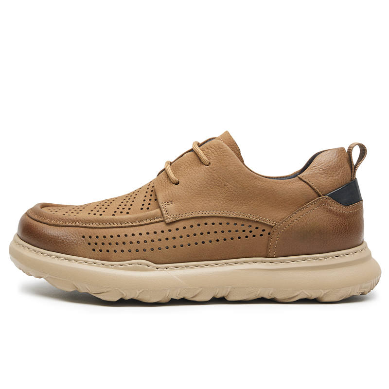 GOG Lightweight And Breathable Trendy Summer Casual Leather Shoes Men's Brown