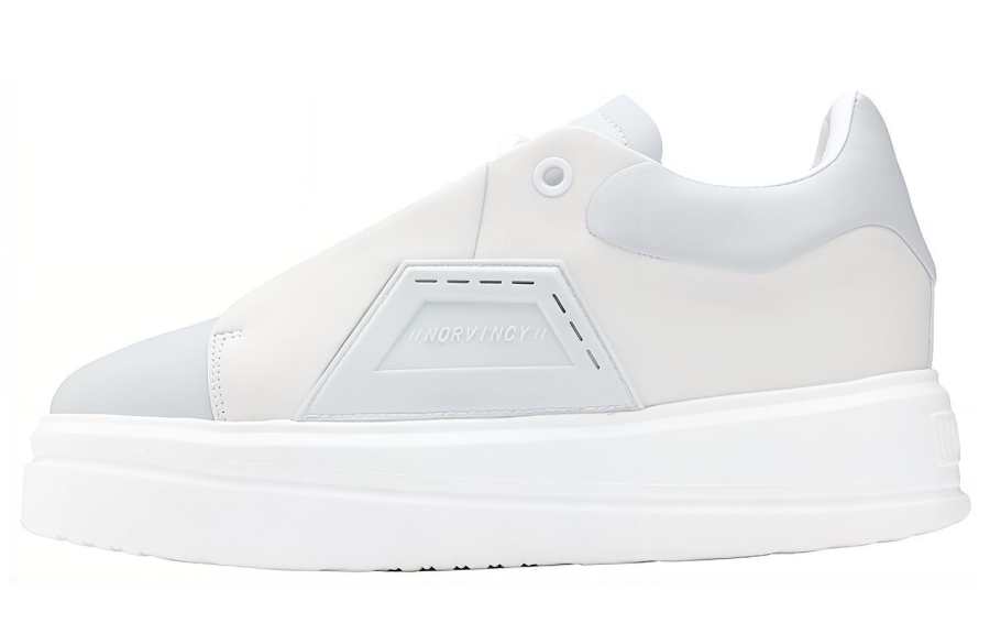 NORVINCY PU Leather Low top Stylish Skateboarding Shoes Unisex White Gray