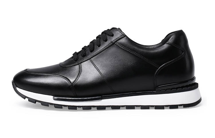 He Jinchang Cow Leather Casual Shoes 6CM Men's Black