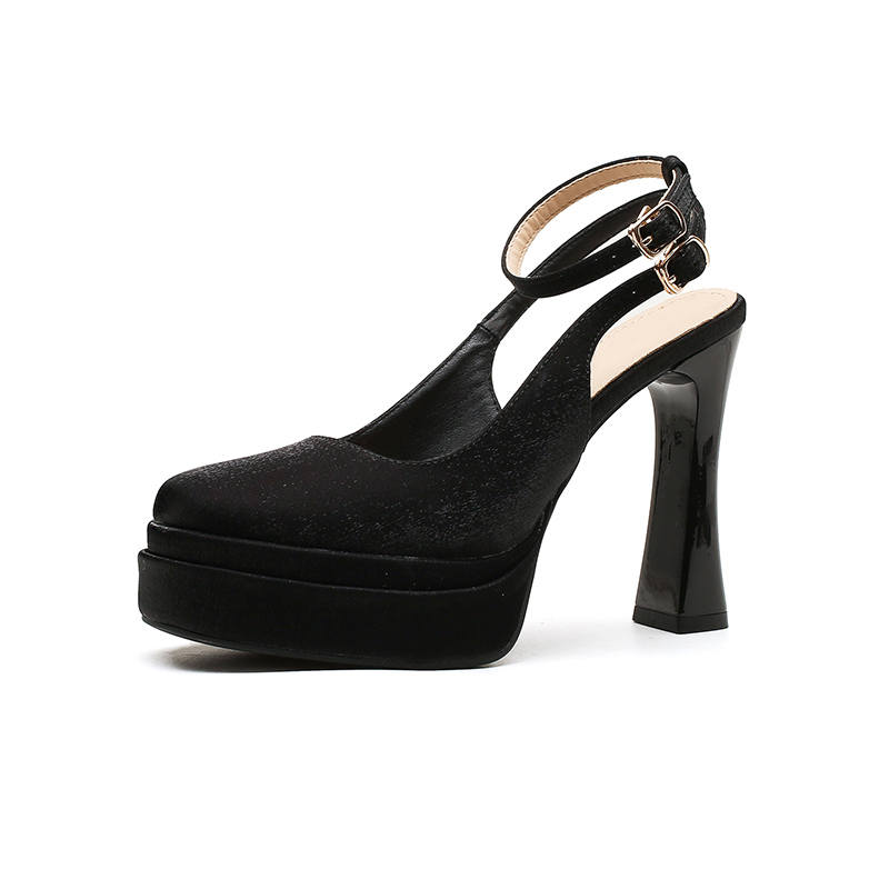 Zubumei Silk Chunky Heel High Heels 11cm Women's