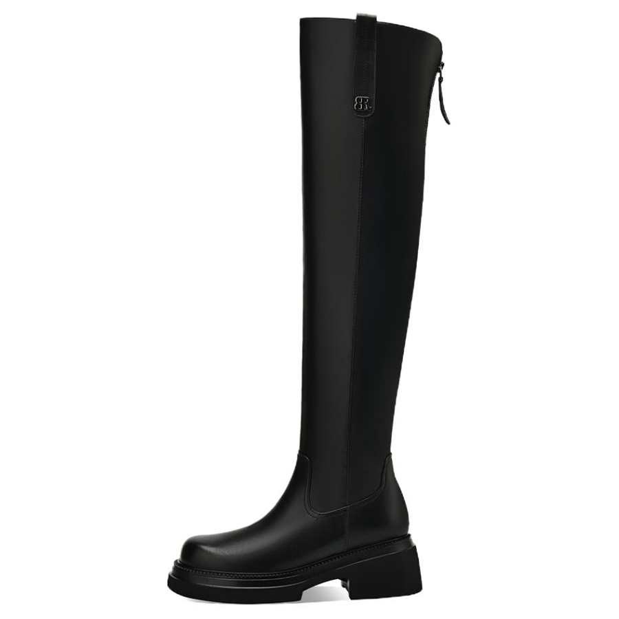 BOERDIQI Knight Boots Elegance Chunky Heel Fleece Lined Over the knee Boots 5.5cm Women's Black