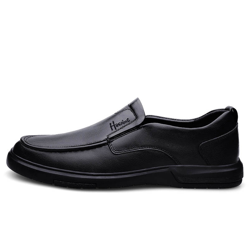 HAOXING Top Grain Cow Leather Casual Shoes Men's Black