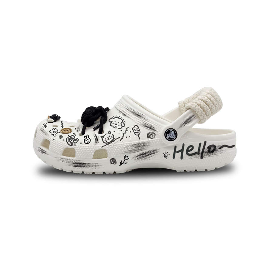 Crocs Crocs Classic Clog Happy Graffiti EVA Clogs Unisex White