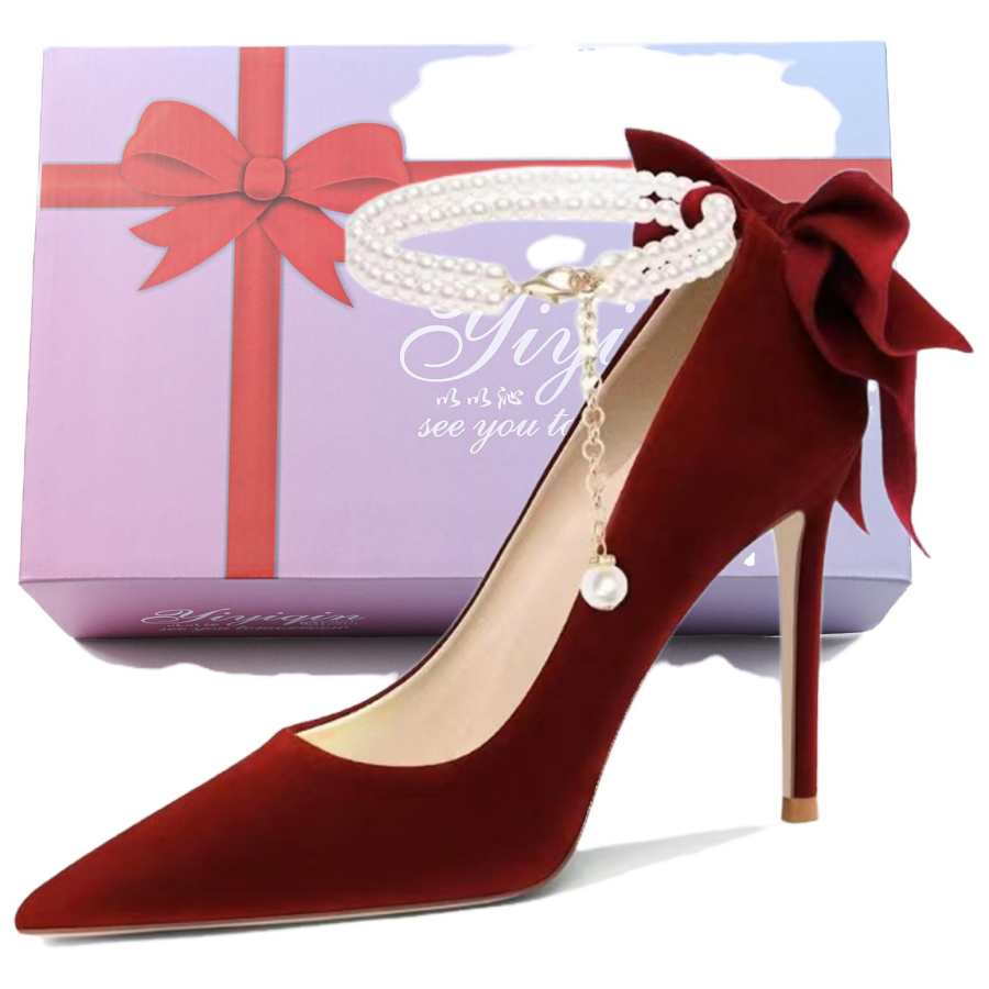 YIYIQIN Microfiber Leather Slim Heel High Heels Women's Rose Red