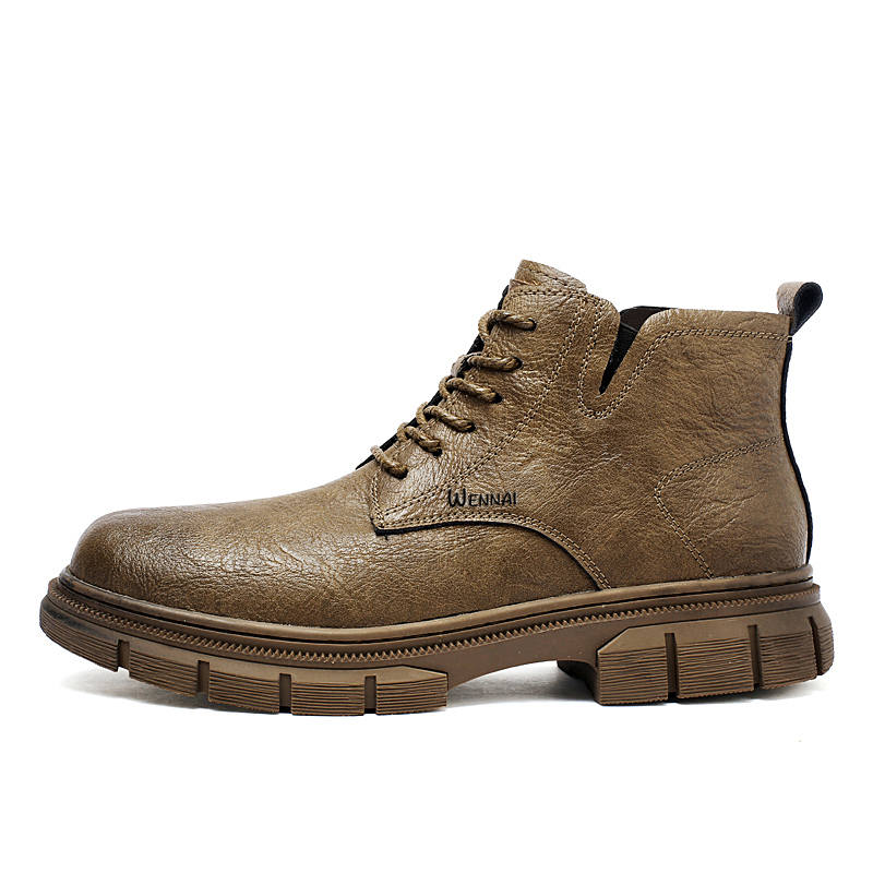 WENNAI Top Grain Cow Leather Short Combat Boots Men's Khaki