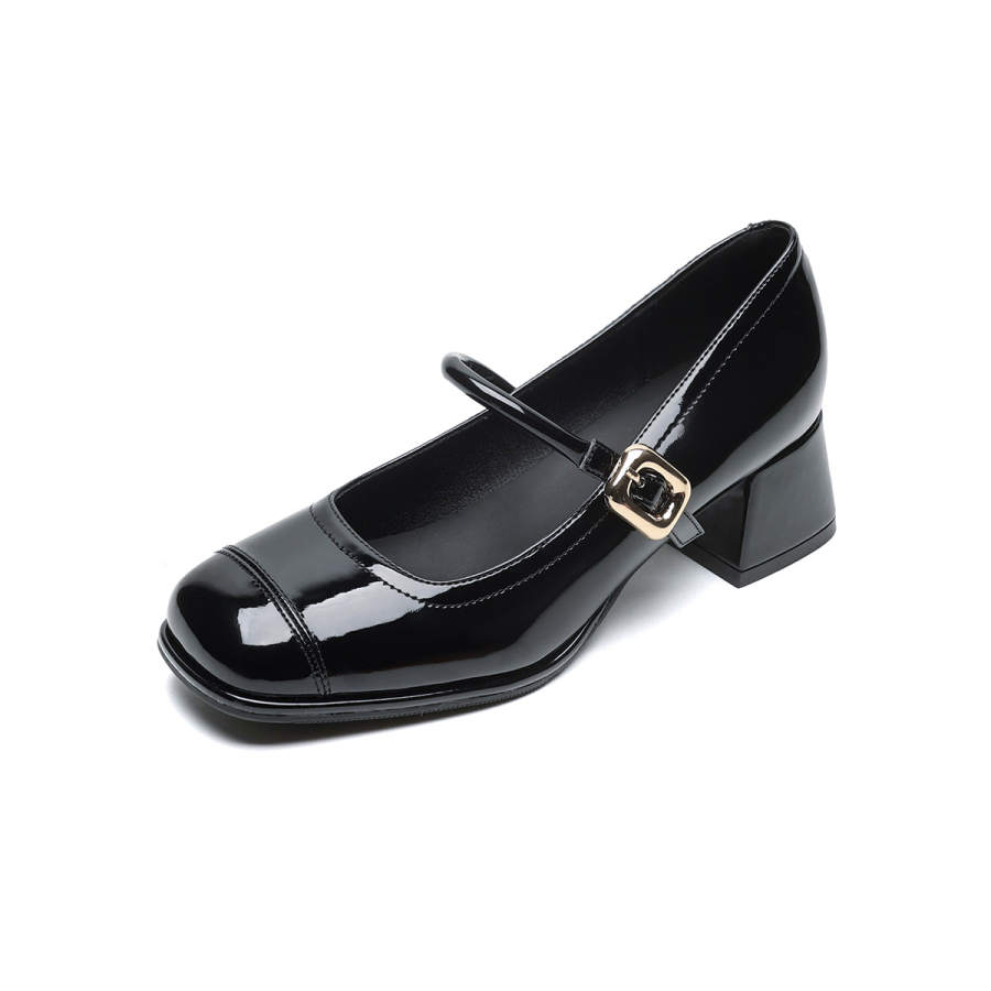 QITUMAUL Microfiber Leather Chunky Heel Mary Jane Shoes Women's