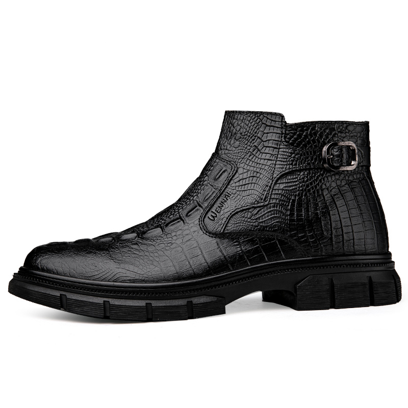 WENNAI Top Grain Cow Leather Ankle Boots Men's Black