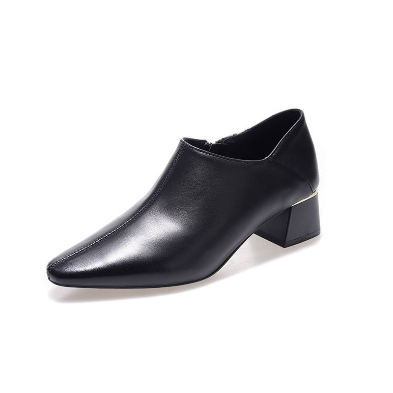 Devanro Devanro Top Grain Cow Leather Chunky Heel High Heels 4.0cm Women's