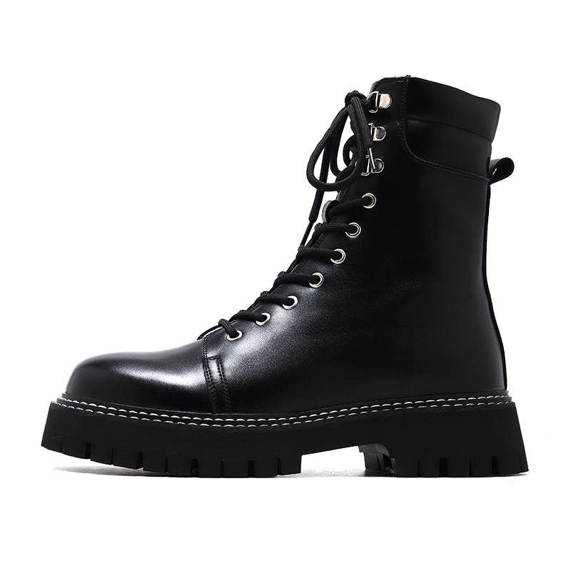 KAQIAODI KAQIAODI Microfiber Leather Crew Combat Boots Black