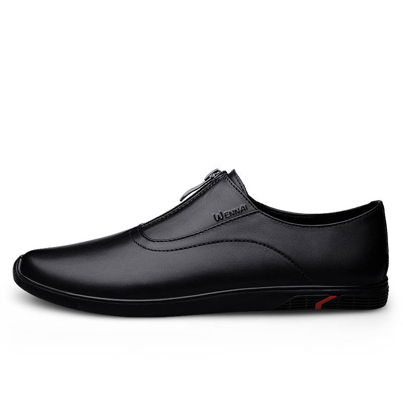 WENNAI Top Grain Cow Leather Casual Shoes Men's Black