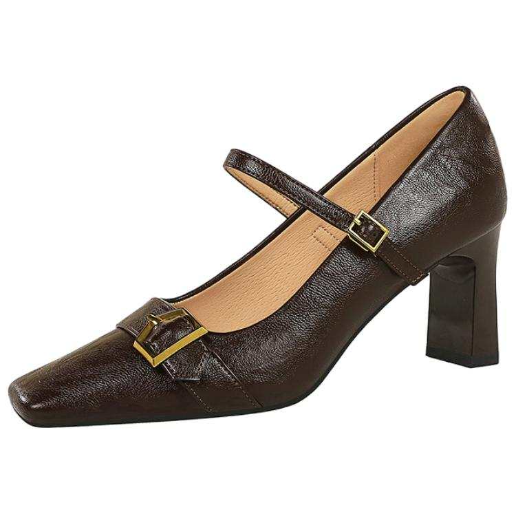 BIGTREE Pu Chunky Heel Mary Jane Shoes Women's