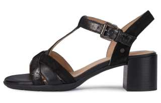 GEOX Leather One Strap Sandals Women's Black