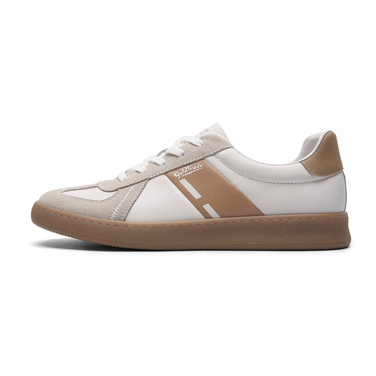 GOLDLION Cow Split Leather Skateboard Shoes Men's White