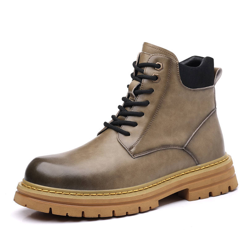 CITONGXIANSHENG Cow Split Leather Short Combat Boots Unisex Gray