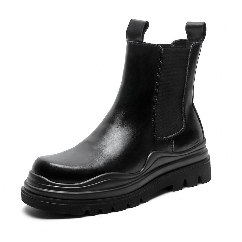 NIANZOUSUO Cow Split Leather Crew Chelsea Boots Men's