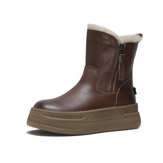 CHIYEANDE Cow Split Leather Thermal Abrasion Resistant Slip Resistant 13cm Snow Boots 4cm Women's