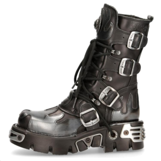 NEW ROCK Leather Ankle Boots 6CM Unisex Black