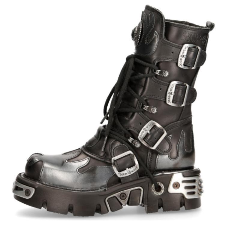 NEW ROCK Leather Ankle Boots 6CM Unisex Black