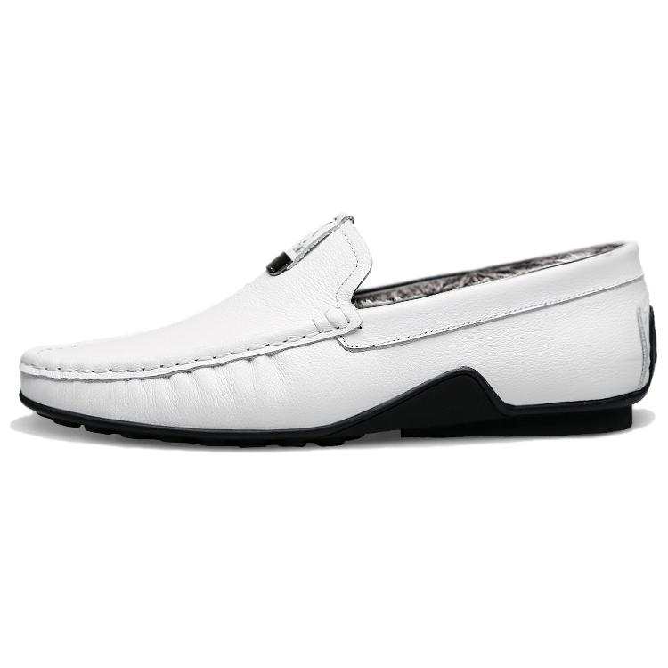 CKVUSAMG Top Grain Cow Leather Gommino Loafers Men's White