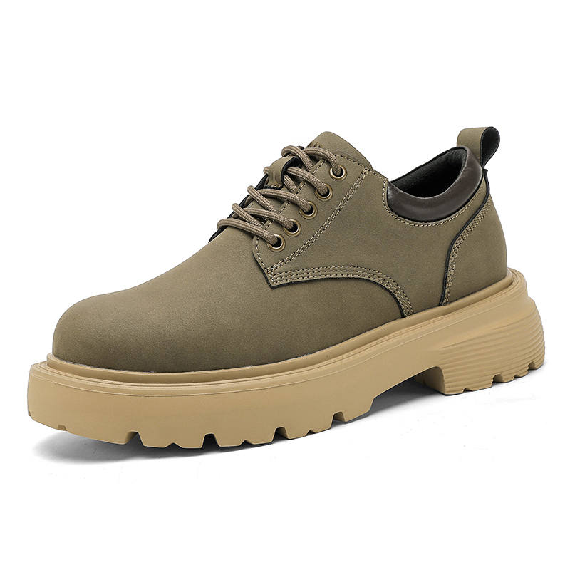 DUNNU Casual Leather Shoes Men's Low Top Khaki