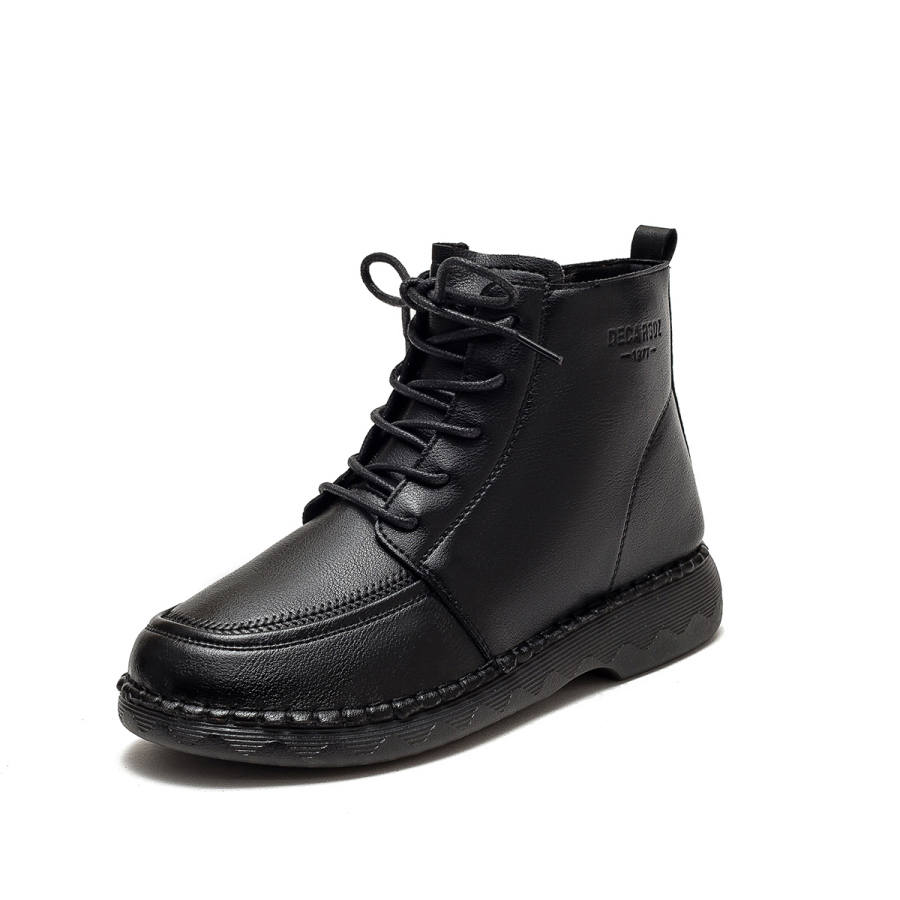 SHOUBA Synthetic Leather, Fleece Lined Thermal Ankle Boots Women's Black