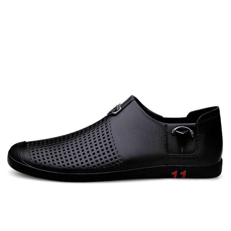YINGLUNQISHI Top Grain Cow Leather Casual Shoes Men's Black