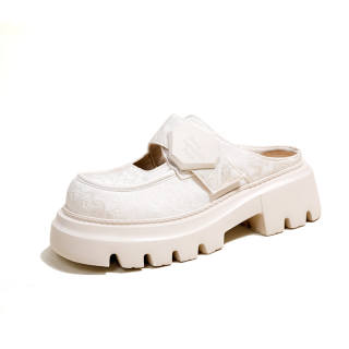 Ouumeis Fabric Closed Toe Slippers 6CM Women's
